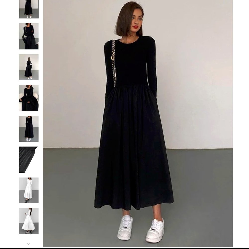 NWT COMMENSE Leisure Pockets Long Sleeve Maxi Dress / Black / Medium